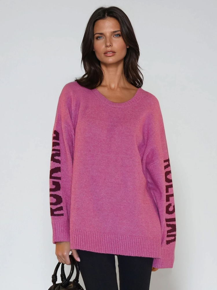 Religion Pink Oversized Rock N Roll Star Jumper In Pop Colours - Image 2 of 6
