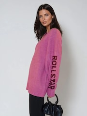 Religion Pink Oversized Rock N Roll Star Jumper In Pop Colours - Image 3 of 6