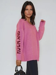 Religion Pink Oversized Rock N Roll Star Jumper In Pop Colours - Image 5 of 6
