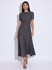 Religion Black Holly Maxi Tea Dress With Drape Detail And Cap Sleeves In Check - Image 3 of 6