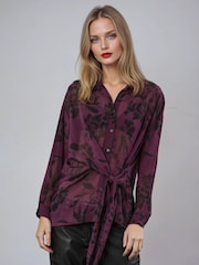 Religion Purple Freya Tie Front Shirt In Sheer Floral Print - Image 1 of 5