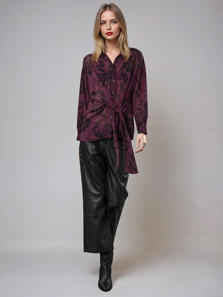 Religion Purple Freya Tie Front Shirt In Sheer Floral Print - Image 2 of 5