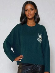Religion Green Luscious Jumper with Skull & Cross Bone Jacquard - Image 1 of 6