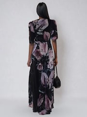 Religion Black Short Sleeve Florence Maxi Dress In Flattering Fit With Large Dark Floral - Image 4 of 6