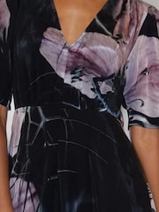 Religion Black Short Sleeve Florence Maxi Dress In Flattering Fit With Large Dark Floral - Image 6 of 6