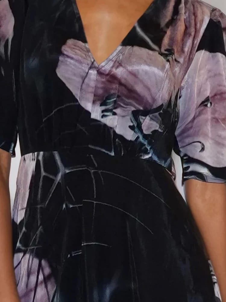 Religion Black Short Sleeve Florence Maxi Dress In Flattering Fit With Large Dark Floral - Image 6 of 6