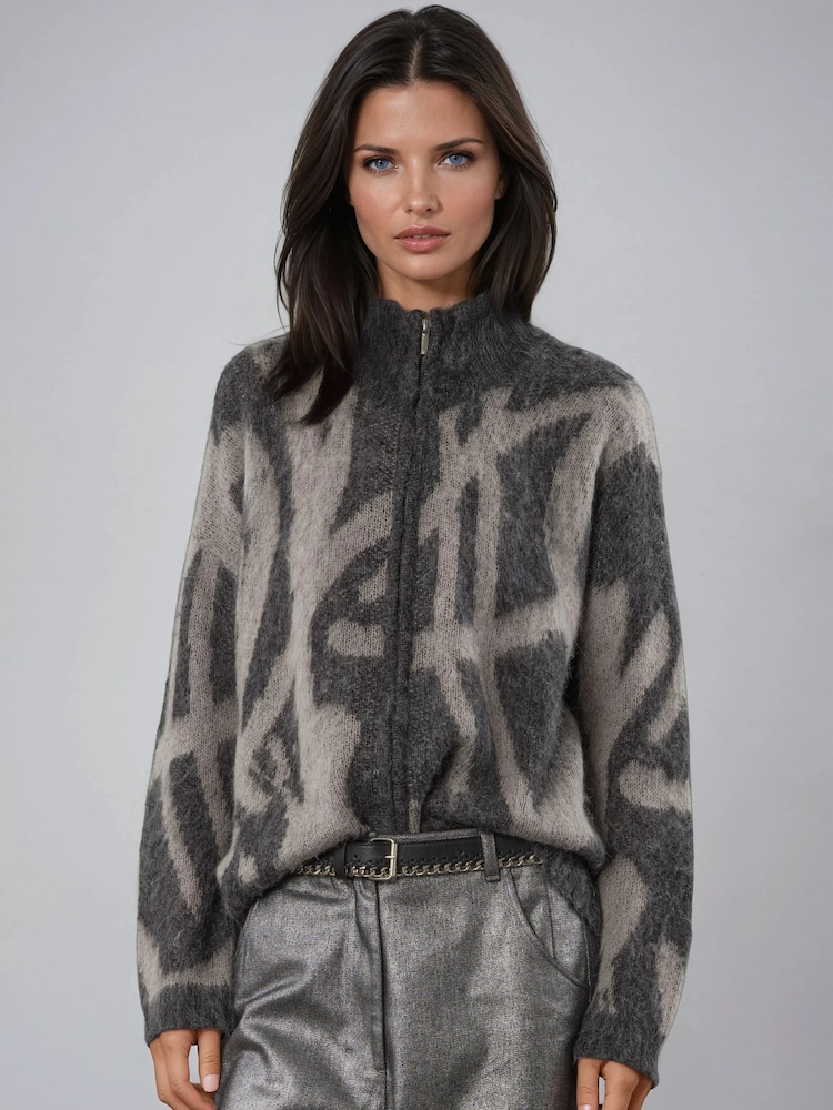 Religion Maya Zip Thru Cardigan In Abstract Stripe Jaquard - Bild 1 von 6