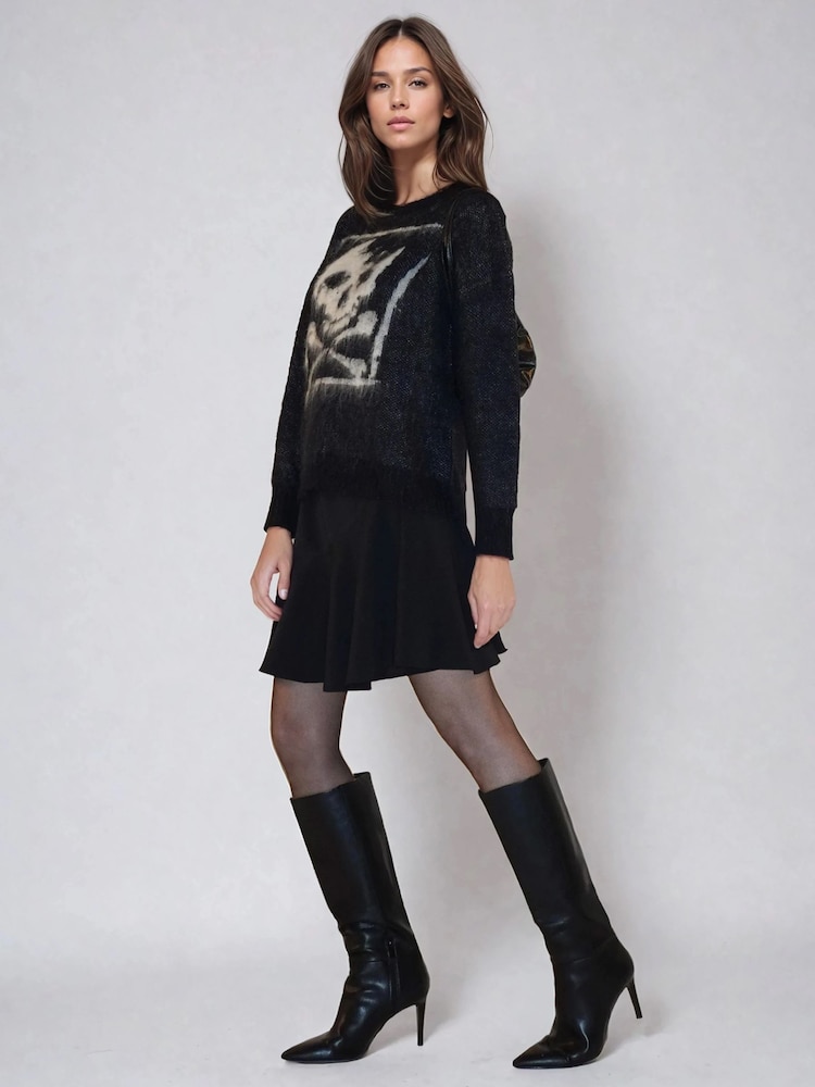 Religion Black Toxic Crew Neck Jumper with Skull in Fluffy Yarn - Image 2 of 6