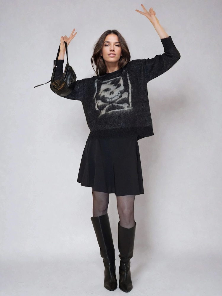 Buy Religion Black Toxic Crew Neck Jumper with Skull in Fluffy