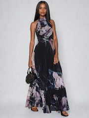 Religion Black Florence Halterneck Maxi Dress With Sash Detail In Dark Floral - Image 2 of 6