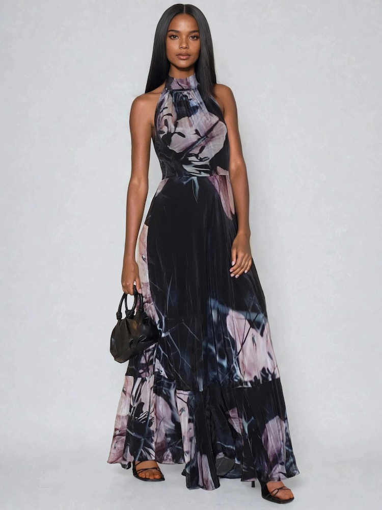 Religion Black Florence Halterneck Maxi Dress With Sash Detail In Dark Floral - Image 2 of 6 Religion Black Florence Halterneck Maxi Dress With Sash Detail In Dark Floral - Image 2 of 6