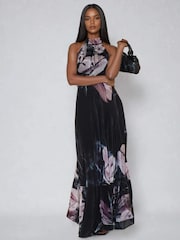 Religion Black Florence Halterneck Maxi Dress With Sash Detail In Dark Floral - Image 3 of 6