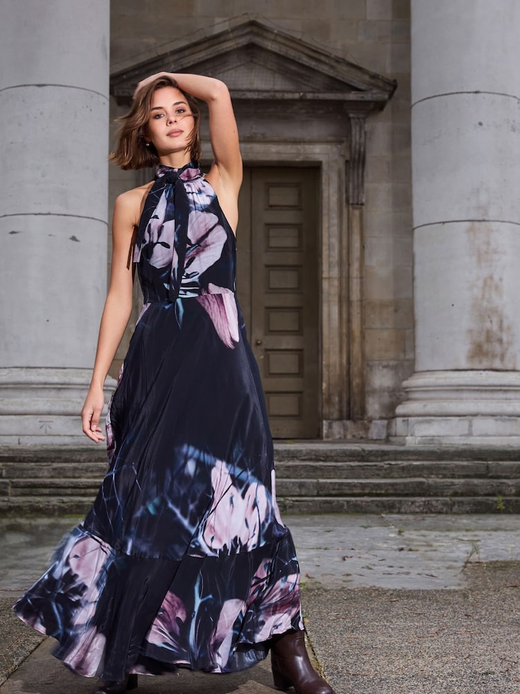 floral halter cocktail dress Ava Presley 26446 Floral Halter Mini Dress – Lady Black Tie