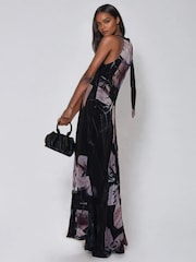 Religion Black Florence Halterneck Maxi Dress With Sash Detail In Dark Floral - Image 4 of 6