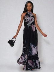 Religion Black Florence Halterneck Maxi Dress With Sash Detail In Dark Floral - Image 6 of 6