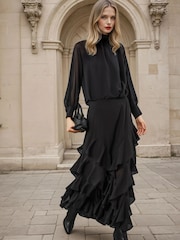 Religion Black Scarlet Ruffle Maxi Skirt In Layers Of Georgette - Image 1 of 5