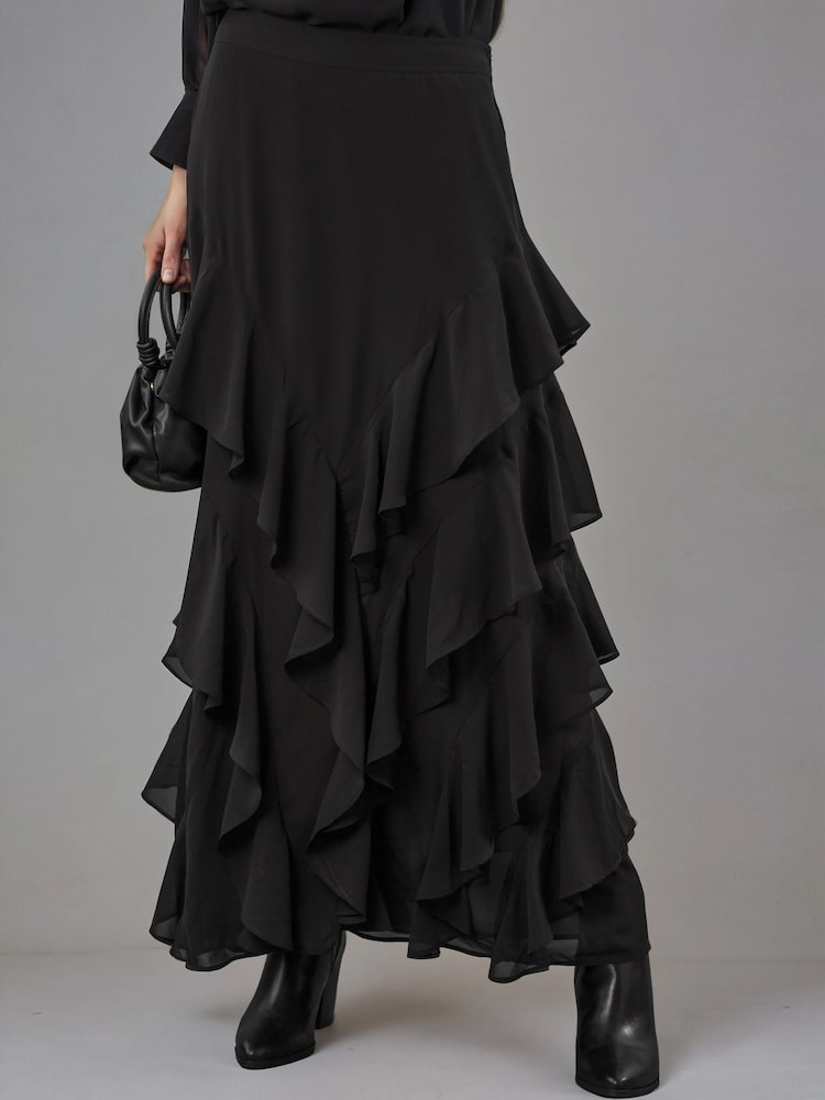 Religion Black Scarlet Ruffle Maxi Skirt In Layers Of Georgette - Image 2 of 5