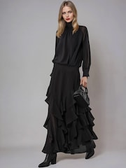 Religion Black Scarlet Ruffle Maxi Skirt In Layers Of Georgette - Image 4 of 5