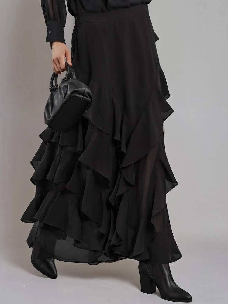 Religion Black Scarlet Ruffle Maxi Skirt In Layers Of Georgette - Image 5 of 5 Religion Black Scarlet Ruffle Maxi Skirt In Layers Of Georgette - Image 5 of 5