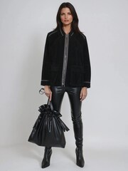 Religion Black Norah Suede Biker Style Jacket With Studs And Large Shirt Collar - Image 1 of 10