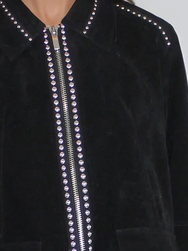Religion Black Norah Suede Biker Style Jacket With Studs And Large Shirt Collar - Image 10 of 10