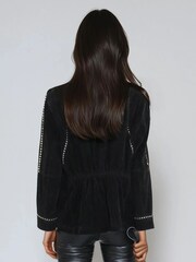 Religion Black Norah Suede Biker Style Jacket With Studs And Large Shirt Collar - Image 4 of 10