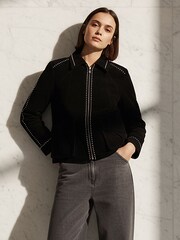 Religion Black Norah Suede Biker Style Jacket With Studs And Large Shirt Collar - Image 5 of 10