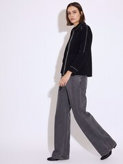 Religion Black Norah Suede Biker Style Jacket With Studs And Large Shirt Collar - Image 6 of 10