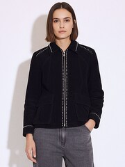 Religion Black Norah Suede Biker Style Jacket With Studs And Large Shirt Collar - Image 8 of 10