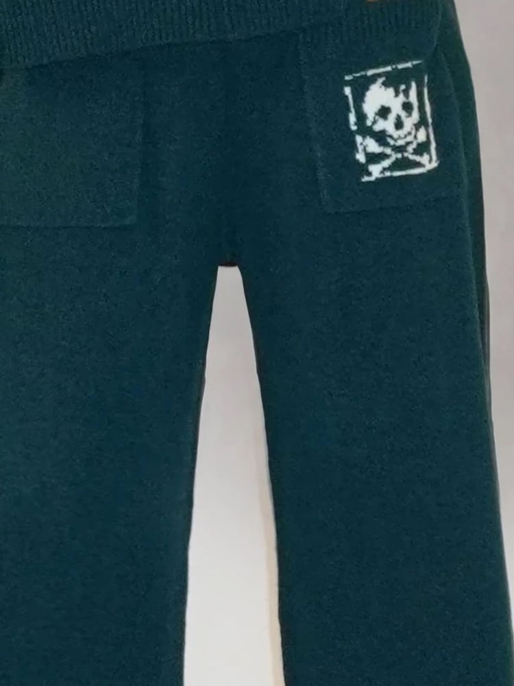 Religion Green Luscious Knitted Quiet Luxury Pants With Skull & Cross Bone Jacquard - Image 6 of 6 Religion Green Luscious Knitted Quiet Luxury Pants With Skull & Cross Bone Jacquard - Image 6 of 6