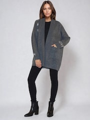 Religion Charcoal Grey Wild Heart Long Line Appliqué Cardigan - Image 1 of 6