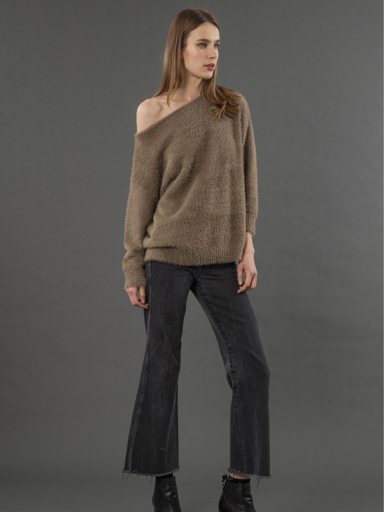 Religion Brown Iris Off The Shoulder Jumper In Super Soft Fluffy Yarn - Image 2 of 6