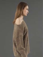 Religion Brown Iris Off The Shoulder Jumper In Super Soft Fluffy Yarn - Image 3 of 6