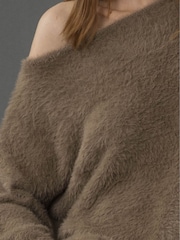 Religion Brown Iris Off The Shoulder Jumper In Super Soft Fluffy Yarn - Image 4 of 6