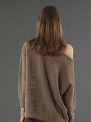 Religion Brown Iris Off The Shoulder Jumper In Super Soft Fluffy Yarn - Image 5 of 6
