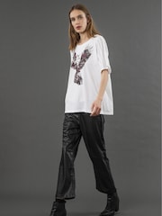 Religion White Oversized Boxy Eagle T-Shirt With Embellished Sleeves - Image 2 of 4