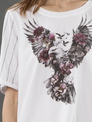 Religion White Oversized Boxy Eagle T-Shirt With Embellished Sleeves - Image 3 of 4