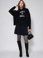 Religion Black Rock N Roll Slogan Courtney Hoodie Jumper In Soft Yarn - Image 1 of 6