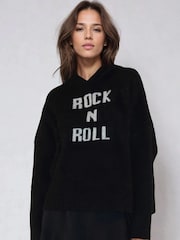 Religion Black Rock N Roll Slogan Courtney Hoodie Jumper In Soft Yarn - Image 2 of 6