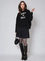 Religion Black Rock N Roll Slogan Courtney Hoodie Jumper In Soft Yarn - Image 4 of 6