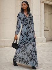 Religion Grey Lily Column Bias Cut Maxi Dress In Abstract All Over Print - Image 1 of 6