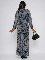 Religion Grey Lily Column Bias Cut Maxi Dress In Abstract All Over Print - Image 5 of 6