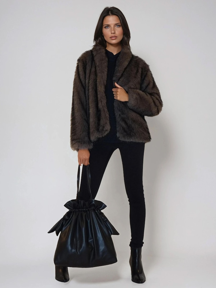 Religion Brown Short Luna Faux Fur Coat In Lush And Lux Black Brown Fur - Image 2 of 6 Religion Brown Short Luna Faux Fur Coat In Lush And Lux Black Brown Fur - Image 2 of 6
