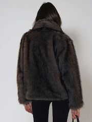 Religion Brown Short Luna Faux Fur Coat In Lush And Lux Black Brown Fur - Image 4 of 6