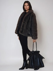 Religion Brown Short Luna Faux Fur Coat In Lush And Lux Black Brown Fur - Image 5 of 6