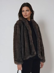 Religion Brown Short Luna Faux Fur Coat In Lush And Lux Black Brown Fur - Image 6 of 6