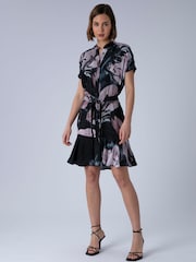 Religion Black Florence Tunic Shirt Dress With Frill Hem And Tie Waist In Large Dark Floral - Image 7 of 8