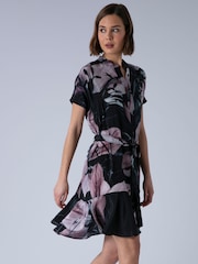 Religion Black Florence Tunic Shirt Dress With Frill Hem And Tie Waist In Large Dark Floral - Image 8 of 8