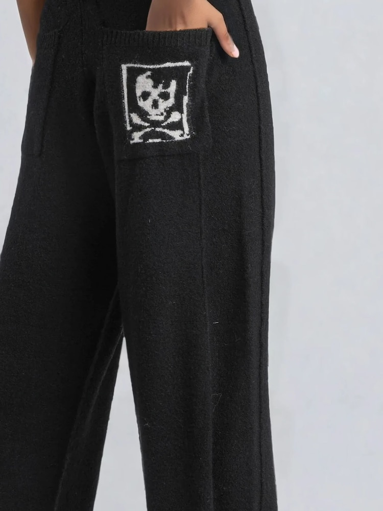 Religion Black Luscious Knitted Quiet Luxury Joggers with Skull & Crossbone Jacquard - Image 2 of 4