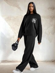 Religion Black Luscious Knitted Quiet Luxury Joggers with Skull & Crossbone Jacquard - Image 3 of 4